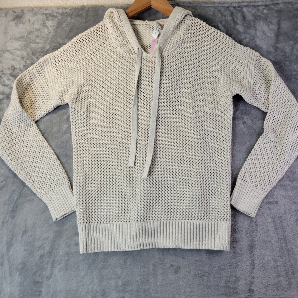 J. Society Oatmeal Lurex Open Stitch Hoodie Sweater Metallic Beige XS Coastal